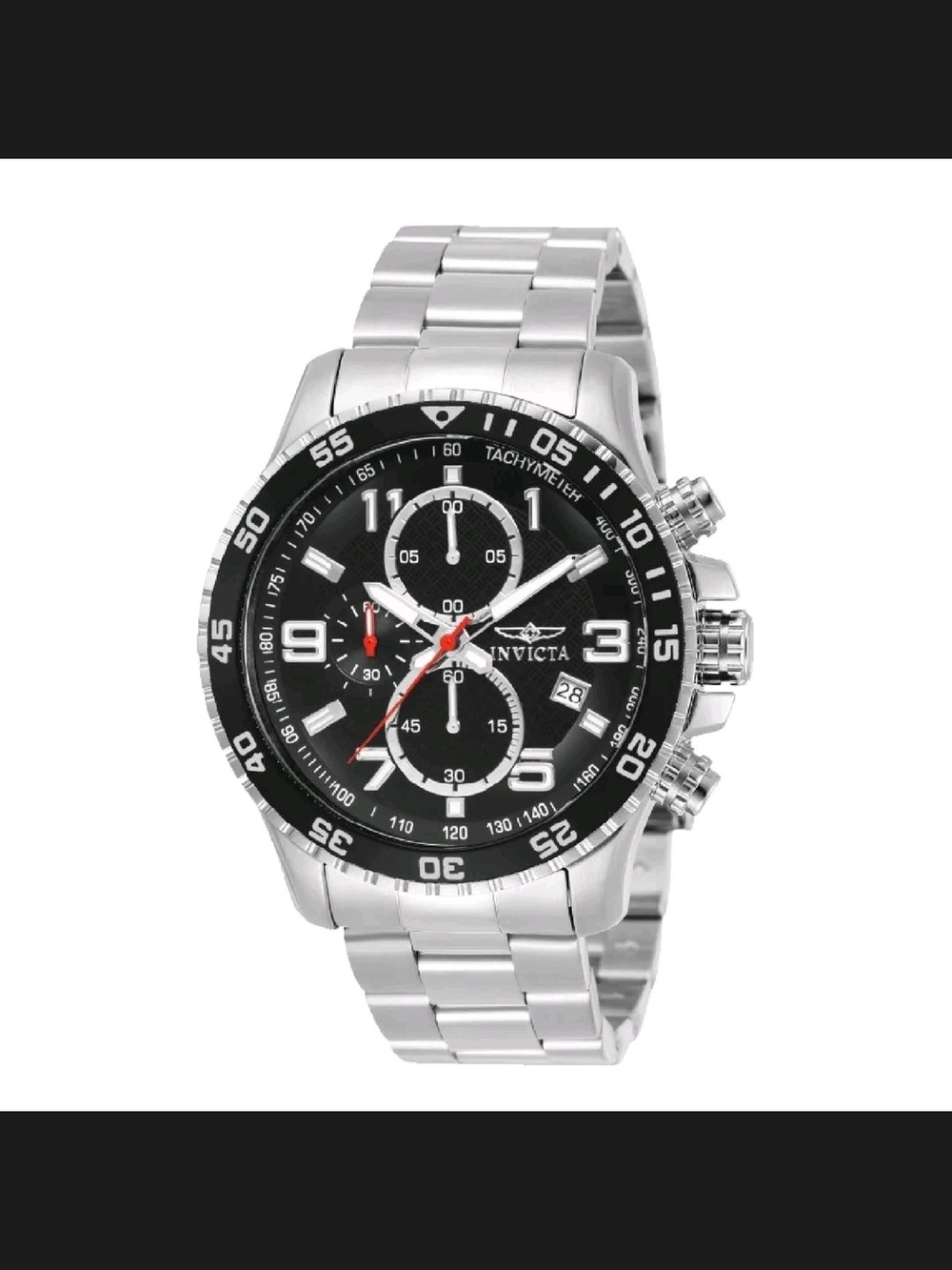Invicta Stainless Steel Chronograph Watch - Black Dial 48mm